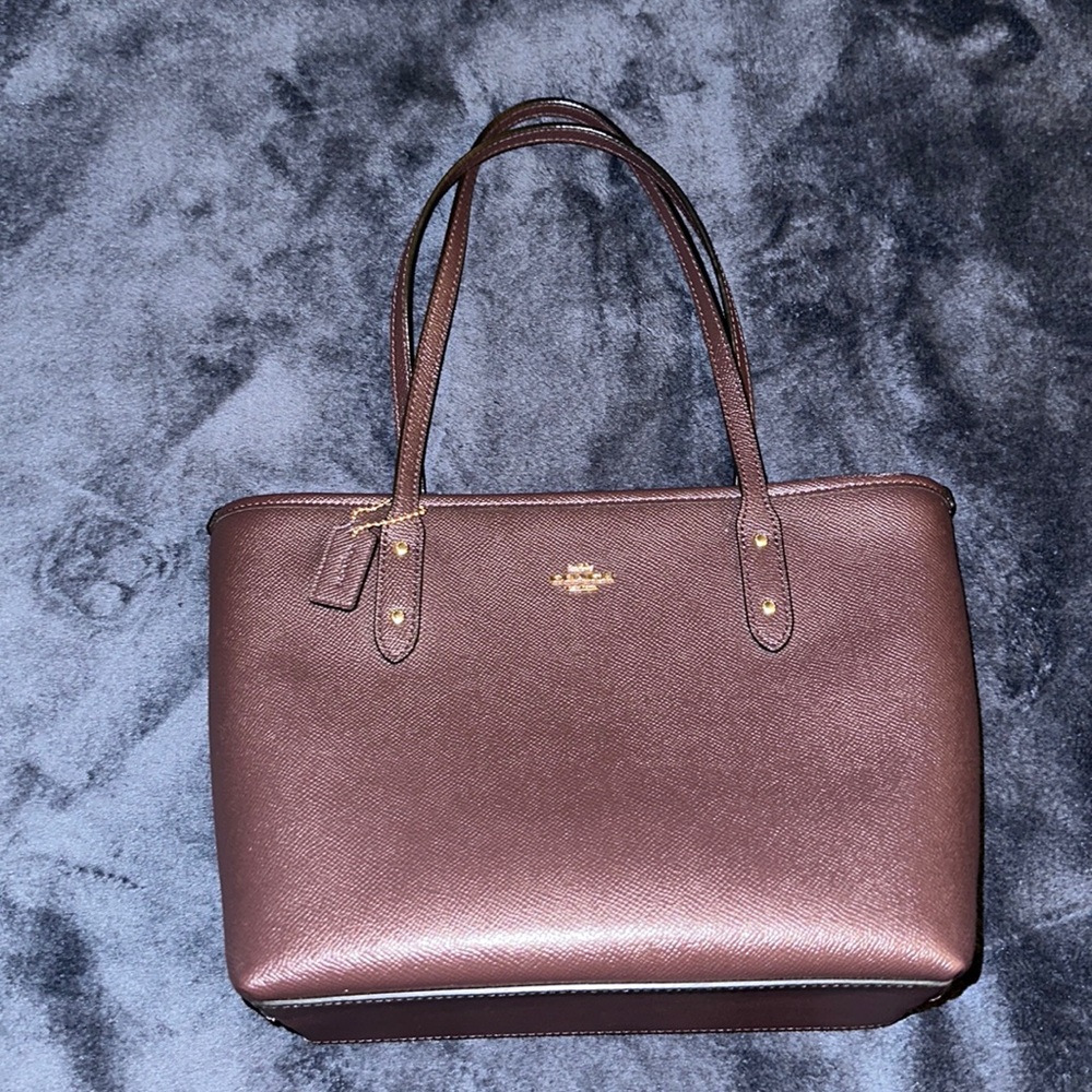 Coach Mini City Burgundy Brown Leather Tote with Gold Hardware
